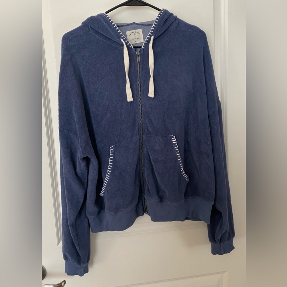 Electric & Rose Women’s Terry Hoodie Zip Up Jacket Navy Blue Medium